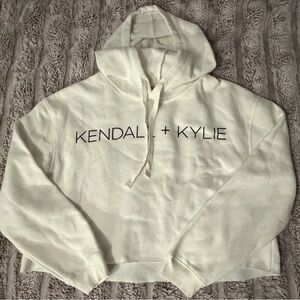 Kendall & Kylie White Raw Hem Cropped Hoodie